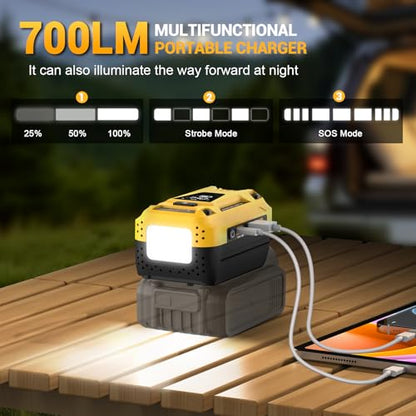 140W Fast Battery Bidirectional Charger Compatible with Dewalt 20V Battery | Dual USB-C 140W Output, Single USB-A 18W Output, Maximum Output of 280W, 700LM LED Work Light & LED Display (No Battery) - color: Yellow