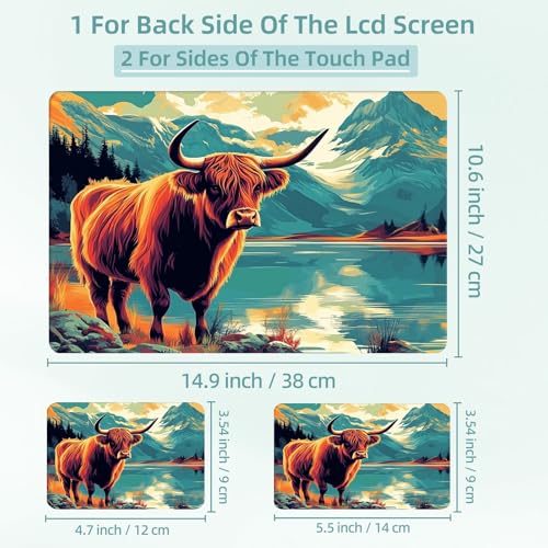 Universal Laptop Skin Decal, 3-Piece Vinyl Protector for 12 13 14 15.6" Notebook, Waterproof Anti-Scratch, Easy Trim & Bubble-Free Finish, Scottish Highland Cow - color: Scottish Highland Cow