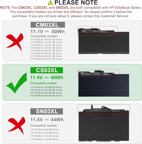 TREE.NB CS03XL Battery for HP Elitebook 745 G3 745/755/840/850, G4 755/840/850/ZBook 15u, G3 P/N: HSTNN-UB6S HSTNN-IB6Y 800231-141 800513-001 800231-1C1 CS03046XL - size: 7.79x4.05x0.27inch CS03XL