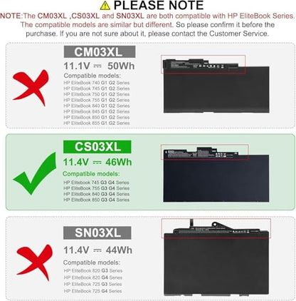 TREE.NB CS03XL Battery for HP Elitebook 745 G3 745/755/840/850, G4 755/840/850/ZBook 15u, G3 P/N: HSTNN-UB6S HSTNN-IB6Y 800231-141 800513-001 800231-1C1 CS03046XL - size: 7.79x4.05x0.27inch CS03XL