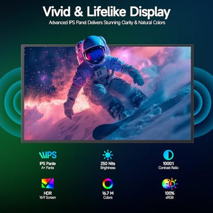 15.6" Portable Monitor, Dual USB C HDMI Laptop Screen Extender for Laptop | Ultra-Slim Travel IPS Display with HDR, 100% sRGB, VESA Mount & Built-in Speakers for Mac Phone PS5 Xbox Switch - size: 15.6