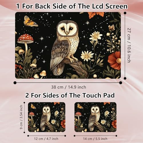 Laptop Skin Sticker Decal 12" 13" 13.3" 14" 15" 15.6",Waterproof Scratch Resistant Vinyl,Reusable Easy to Apply,for MacBook HP Dell Notebooks Netbooks Laptop,2 Wrist Pads,Cute Owl Floral - color: Cute Owl Floral