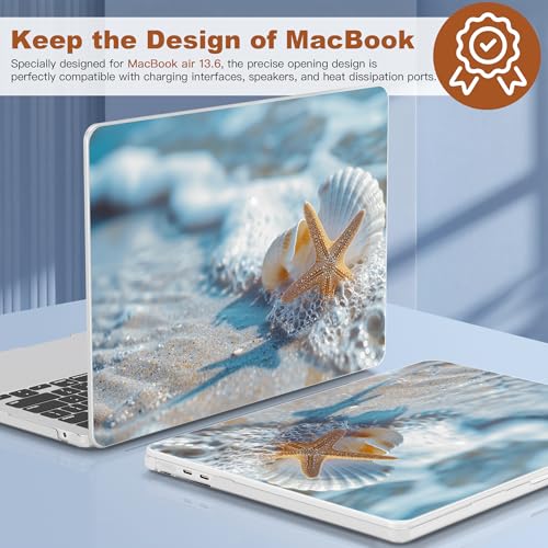 CISSOOK Compatible with MacBook Air 13.6 inch Case A3449 A3240 A3113 A2681 | 2026 2025 2024 2023 2022, 5in1 Set Hard Shell Case Keyboard Cover for MacBook Air 13.6 inch M2 M3 M4 M5, Beach&Shell - color: Air13.6inch-Beach&Shell