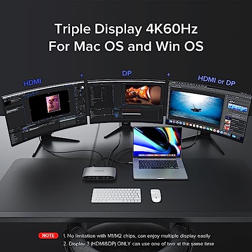 Displaylink Docking Station, Triple Display DisplayLink Dock for MacBook M1/M2/M3 Windows, 4K@60Hz Laptop Docking Station with 2 HDMI, 2 Display Port, PD, USB C Data, 4 USBA, Ethernet, Audio - size: 14-in-1 Displaylink docking station