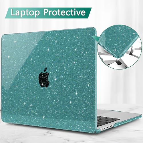 May Chen Case for MacBook Air 13/13.6-inch (M5/M4/M3/M2, 2022-2026 Models A3449 A3240 A3113 A2681), Lightweight | Closes Seamlessly | Ideal for Work Hard Shell Case, Dark Cyan Glitter - color: Dark Cyan Glitter