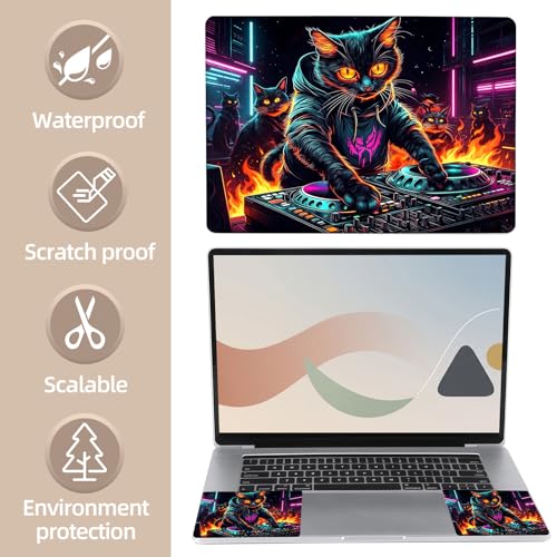 Universal Laptop Skin Sticker for 12/13/14/15.6 Inch Laptops, Reusable Vinyl Laptop Decal Cover, Waterproof Scratch Resistant Notebook Skin with 2 Wrist Pads,DJ Black Cat - color: DJ Black Cat
