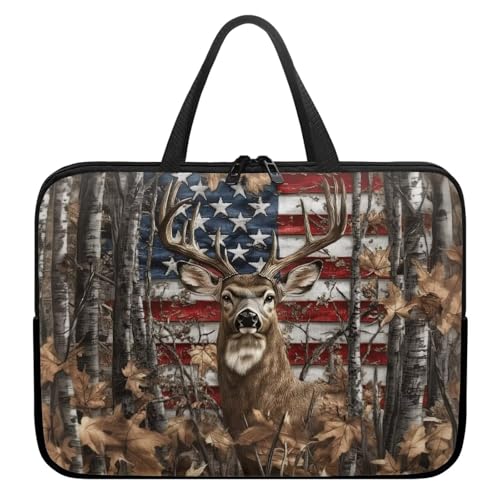 American Flag Deer Forest 10 Inch Laptop Sleeve for Men Women Portable Computer Bag with Handle Tablet Cover Laptop Tote Bag Carrying Case Handbag for Office Travel Business School - color: American Flag Deer Forest, size: 10 Inch