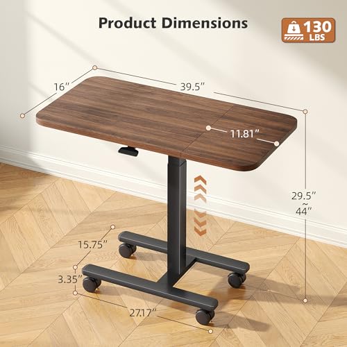 Homkdom C Shaped Table with Wheels, Side End Table with Extended Desktop, Adjustable Rolling Desk for Small Space, Dorm, Height Adjustment (29.5"-44"), Walnut Brown - color: Walnut Brown