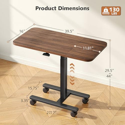 Homkdom C Shaped Table with Wheels, Side End Table with Extended Desktop, Adjustable Rolling Desk for Small Space, Dorm, Height Adjustment (29.5"-44"), Walnut Brown - color: Walnut Brown