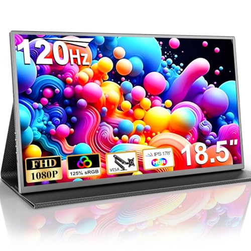 COOLHOOD 18.5 Inch FHD USB-C HDMI 120Hz Portable Monitor | Travel Portable Monitor for Laptop 、PC、PS5、Xbox, Portable Screen with Cover Stand, VESA Compatible - size: 18.5“