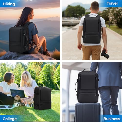 Carry On Travel Backpack Flight Approved for Men Women, Black | Expandable, Business Weekender Bag, 40L, Suitcase Backpack Luggage - color: Black