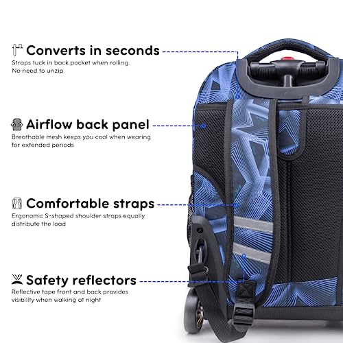J World Sunrise Kids Rolling Backpack with Wheels for Girls Boys, Roller Bookbag for School, 18 x 13 x 9 Inches, Disco - color: Disco
