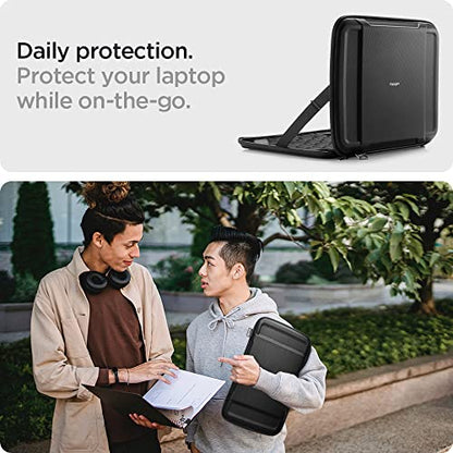 Spigen Rugged Armor Hard Shell Laptop Sleeve Pouch Compatible with 13-inch New MacBook Neo/Air M5 (2026), M4/A3240 2025, M3/A3113, M2/A2681 M1/A2337 A2179 A1932 M2/M1 A2338,13-14 inch laptops - Black - size: 14 Inch