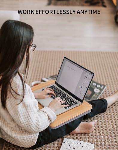 ZEAPTAC Portable Lap Laptop Desk with Pillow Cushion, Fits up to 15.6 inch Laptop, Lap Stand for Bed & Couch & Carpet, Book Tablet/Drawing Board/Computer Laptop Stand - Light Brown Wood - color: Light Brown Wood