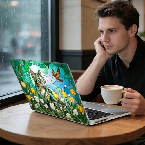for MacBook Pro 14 Inch Release 2021/2023 Model A2442 A2779 Clear Computer Case,Novelty Premium Pattern Hardshell Laptop Case Tulip Meadow Stained Glass Feline - color: Tulip Meadow Stained Glass Feline, size: A2442/A2779(14 inch)-Clear