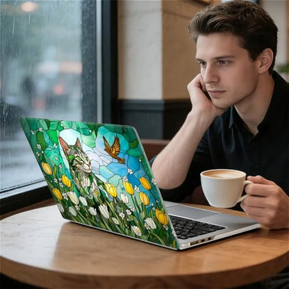 for MacBook Pro 14 Inch Release 2021/2023 Model A2442 A2779 Clear Computer Case,Novelty Premium Pattern Hardshell Laptop Case Tulip Meadow Stained Glass Feline - color: Tulip Meadow Stained Glass Feline, size: A2442/A2779(14 inch)-Clear