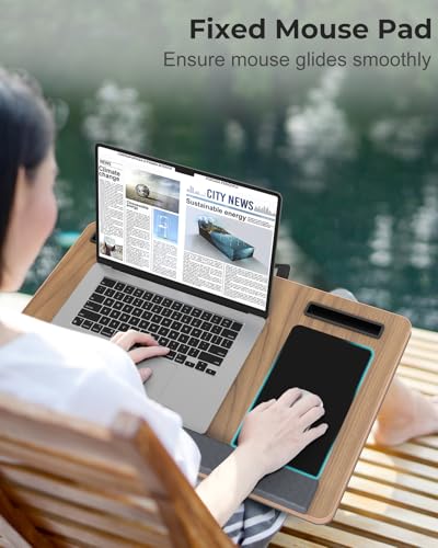 Potuopy Lap Desk with Cushion for Adults,Fits 17in LaptopWoodgrain,Large | Lightweight laptop lap pad w/ Wrist Rest, Carry Handle Mouse Pad Slots for Students Adults, Couch Armchair Floor Work Study