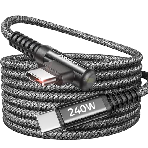 AINOPE 240W USB C to USB C Cable Fast Charging 15FT,Right Angle Fast Type C Charging Cable Fits iPhone 16 Pro Max Plus,iPhone 15,MacBook Air/Pro,iPad Pro,Samsung,Pixel,All Devices, Black, 1 Pack - color: Black, size: 15FT