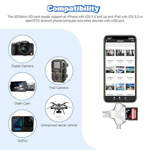 SD/Micro SD Card Reader for iPhone/iPad/Android/Mac/Computer/Camera, 4 in 1 Triangle Portable Memory Card Reader, Compatible with TF Cards&Trail Camera Viewer, Plug and Play, No App Required - color: Silver