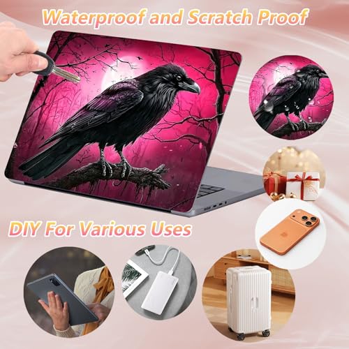 Laptop Skin Sticker Decal 12" 13" 13.3" 14" 15" 15.6",Waterproof Scratch Resistant Vinyl,Reusable Easy to Apply,for MacBook HP Dell Notebooks Netbooks Laptop,2 Wrist Pads,Cute Crow Pink - color: Cute Crow Pink