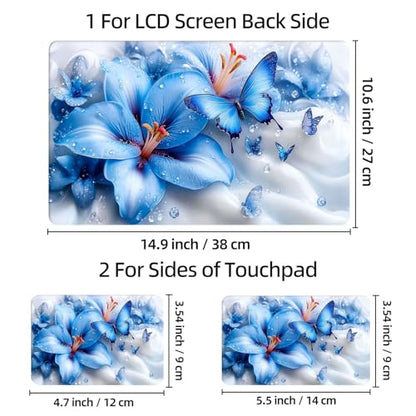 Universal Laptop Skin Sticker Decal, 12"-15.6" Aesthetic Vinyl Wrap, Blue Flower Butterfly Waterproof Notebook Cover Art Protector for MacBook HP Dell Lenovo, Fits 13" 14" 15" 15.6" - color: Blue Flower Butterfly