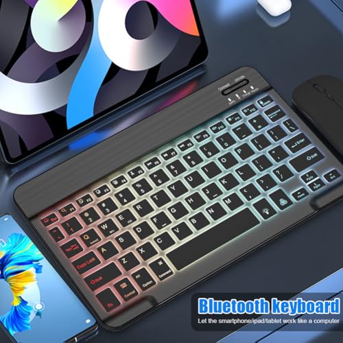 Lightup Wireless Bluetooth Keyboard for iPad Air/Pro/Mini, iPad A17, A16, M2, M3, M4, M5, MacBook, Chromebook etc. Rechargeable Slim Portable, IOS Windows Android Lighting Tablets Keyboard - Black - color: Black