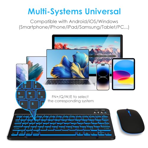 LAMA 7 Colors Backlit Bluetooth Keyboard and Mouse Combo for iPad Pro/Air/Mini, Ultra-Slim Rechargeable Wireless Keyboard and Mouse for iPhone 15/14/13 Pro/Samsung/Tablet/PC/Laptop/iOS/Windows/Android - color: Black