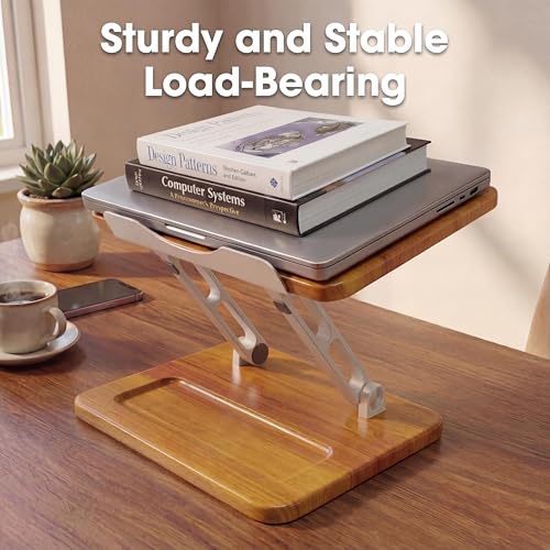Adjustable Laptop Desk Stand Wood with Storage Slot | Ergonomic Foldable Computer Riser ，Ventilated Cooling Design, Fit all 10-17 Inch Laptops & Tablets