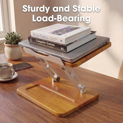 Adjustable Laptop Desk Stand Wood with Storage Slot | Ergonomic Foldable Computer Riser ，Ventilated Cooling Design, Fit all 10-17 Inch Laptops & Tablets