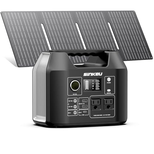 SinKeu 300W/256Wh Portable Power Station with 40W Solar Panel | (80000mAh) Solar Generator with Panels Included, LiFePO4 Battery with USB DC AC Outlets for Home, RV, Hurricane, Camping - color: Sliver