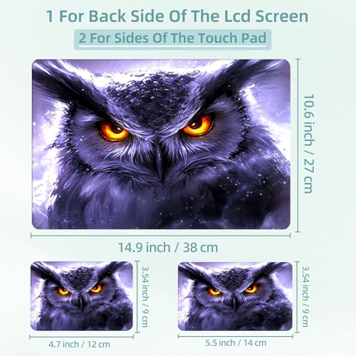 Universal Laptop Skin Decal, 3-Piece Vinyl Protector for 12 13 14 15.6" Notebook, Waterproof Anti-Scratch, Easy Trim & Bubble-Free Finish, Owl with Glowing Eyes - color: Owl with Glowing Eyes