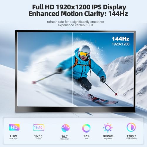 Portable Gaming Monitor 16 Inch 144Hz 1920x1200 FHD+ USB-C Portable Monitor, HDR IPS Second Screen for Laptop MacBook Pro PC PS5 Xbox Switch - size: 16inch 144hz