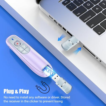 Presentation Clicker Wireless Presenter Remote Clicker, USB C PowerPoint Clicker for Presentation with Pointer, RF 2.4GHz Computer Pointer Clicker Slide Advancer for Mac-Purple - color: Purple