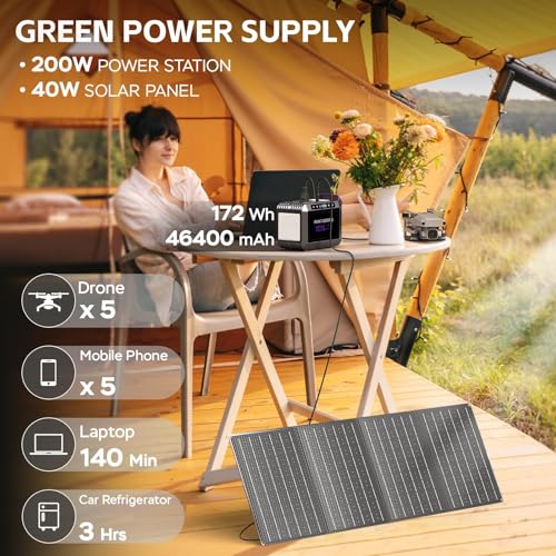 MARBERO 172Wh Solar Generator with Panels Included Solar Panel Kit 40W | Solar Powered Generator 270W Surge Portable Power Station with 8 Output Ports for Camping Outdoor Fishing Home Emergency CPAP - color: Purple Black