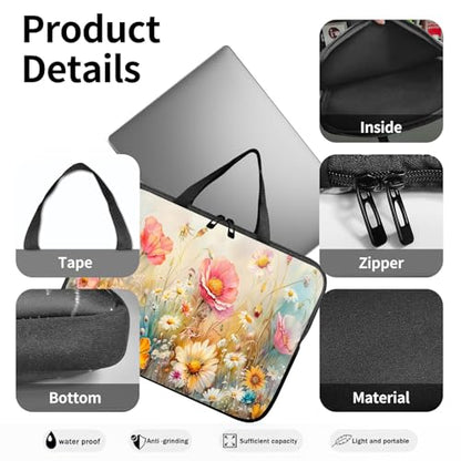 14" 15" Laptop Handle Bag Computer Bag,14.2" 15.4 inch Pouch Holder Notebook Sleeve Cover Compatible for Dell,Lenovo,Toshiba HP, Asus Notebook Messenger Briefcase-Colorful Flowers - color: Colorful Flowers