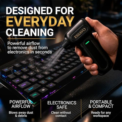 Compressed Air Duster 130,000RPM Cordless Portable Electric Air Duster with Brushless Motor & LED Light, 4 Speeds, USB-C Rechargeable for Keyboard, Computer, Car & Home Cleaning