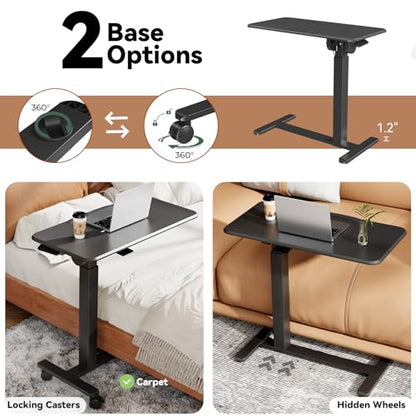 Mobile Standing Desk, Left/Right Rolling Bedside Table | 90° Foldable Laptop Desk with Wheels, Height Adjustable Portable Computer Cart for Hospital Home Use, Black - color: Black