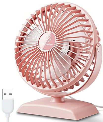 JZCreater USB Desk Fan, USB Fans Mini, 360 Rotation Desktop FanS with 3 Speed, Table Personal Cooling Fan, Quiet Mini Desk Fan, USB Powered, Small Fan for Home Office Bedroom Car Travel, Pink - color: Pink