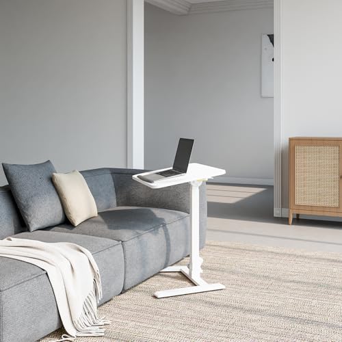 25" Mobile Folding Desk: Pneumatic Sit-Stand, No Assembly | 29-42" Height Adjustable Rolling Laptop Desk, Hidden Wheels, 0-90° Tilt Top. Ideal for Home Office, Craft & Study. - color: White