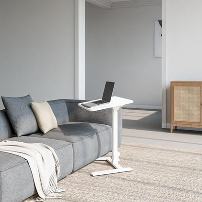 25" Mobile Folding Desk: Pneumatic Sit-Stand, No Assembly | 29-42" Height Adjustable Rolling Laptop Desk, Hidden Wheels, 0-90° Tilt Top. Ideal for Home Office, Craft & Study. - color: White