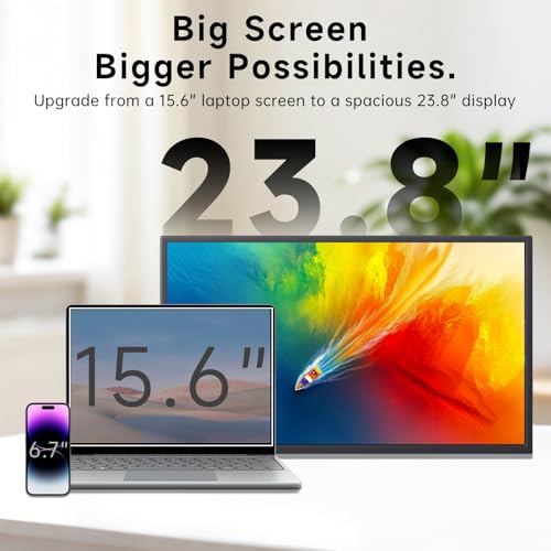 23.8 Inch Portable Monitor for Laptop, 120Hz FHD 1080P IPS External Monitor, 400 Nits HDR Large Second Screen with USB-C HDMI, VESA Compatible Travel Monitor for MacBook PC Phone PS5 Xbox Switch - size: 23.8 Inch