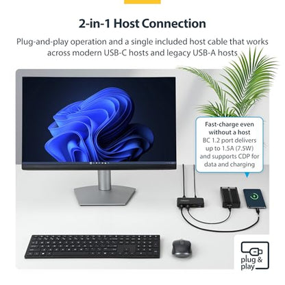 StarTech 4-Port USB-C & USB-A Hub, 5Gbps, 36W, NA (311NA-USB-HUB) | 1x USB-C, 3x USB-A with 1x BC 1.2, Self-powered 36W adapter, 15W USB-C PD plus 7.5W BC 1.2 charging, MacBook Windows