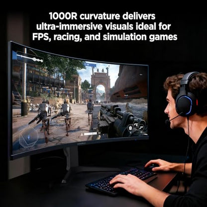 KOORUI 34 Inch Ultrawide Curved WQHD Gaming Monitor, 180Hz 1000R 1ms | 3440×1440p HDR400, 95% DCI-P3, PIP/PBP, FreeSync Premium, height-adjustable stand, gaming and multitasking - size: 34"/WQHD/1000R/HDR400