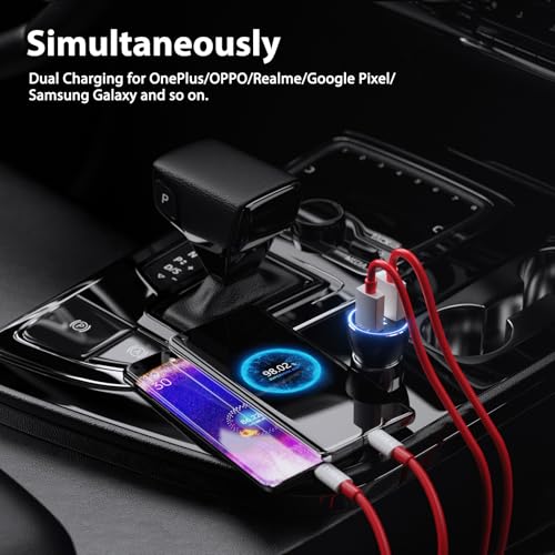 Car Charger for SuperVooc 100W 80W for OnePlus 13 15 13R 12R 12 11 | 65W Charger for OnePlus 10 Nord N30 N100 Open Pad 9 Pro 8 7T 6T 6 LED Display Dual USB Car Charge Adapter 3.3FT Fast Cable