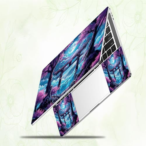 Laptop Skin Sticker Decal, Universal Reusable Vinyl Laptop Cover for 12" 13" 13.3" 14" 15" 15.4" 15.6" Notebook PC, Reusable Waterproof Scratch-Resistant with 2 Wrist Pads,Japan Sakura Blooms Moon - color: Japan Sakura Blooms Moon