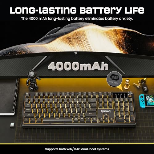 Redragon RM104 Wireless Gaming Keyboard with Knob, Tri-Mode BT/2.4G/USB-C RGB Computer Keyboards, 4000mAh Battery, Programmable Software Support, Anti-Ghosting, Compatible with PC Mac - color: Grayish Black