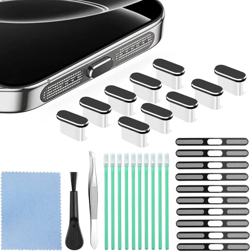 USB C Dust Plug and Speaker Cover, Type C Charging Protector Port Cover | 10 PACK USB C Port Cover, for iPhone 15/ iPhone 16/16 Pro/16 Pro Max, iPhone 17 - color: Black
