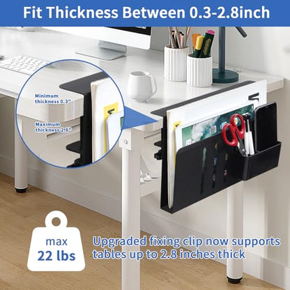 LUKETURE Desk Side Storage, No Drill Laptop Mount with Pen Holder, Clamp-On | Fits Flat Edge Desks 0.3 to 2.8 Inches,Secure Grip on Wood, Glass, or Metal Surfaces Without Slipping - color: Black(1 Tie)