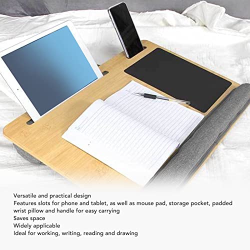 21.7x14.2 Inch Bamboo Laptop Lap Desk for Remote Workers Studying from Home,Supports up to 18.5 Inch Laptops,Built in Pu Leather Mouse Pad Wrist Slot,Comfortable Pillow