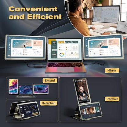 Teamgee 15.6 Inch Laptop Screen Extender FHD 120% sRGB Tri-Screen Monitor | Dual Use: Attach/Stand Alone, 235° H/V Rotation, Adjustable Stand, Fits 13-17" Mac & Windows Laptops - size: Triple 15.6"